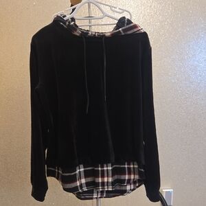 Sanctuary Black Hoodie with Plaid Accents